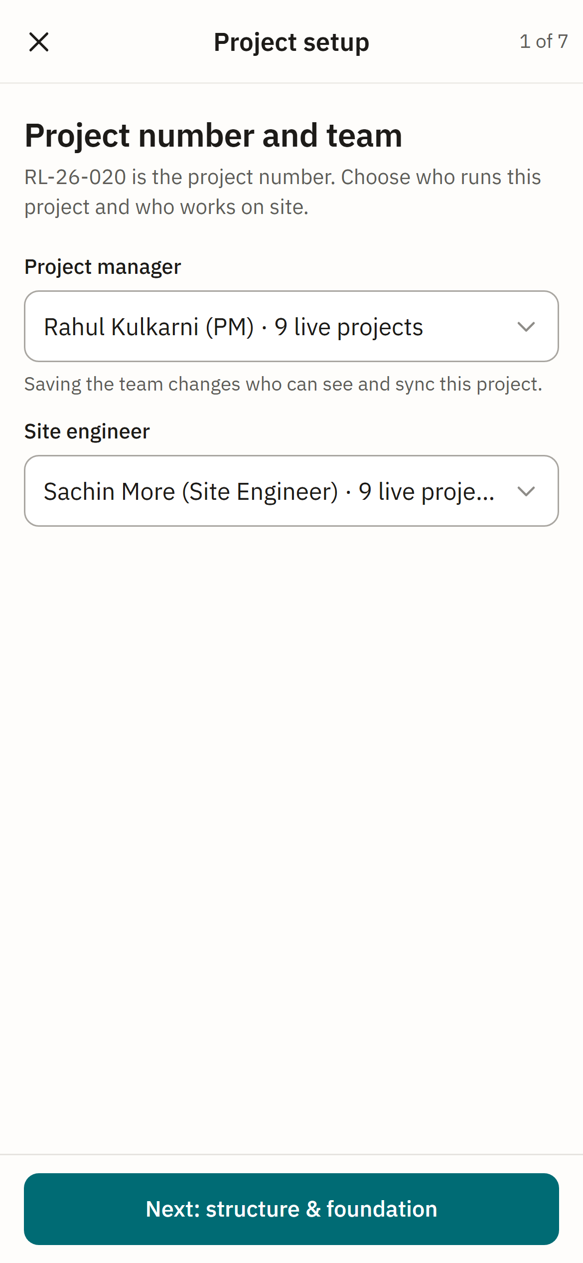 Set up the project team on your phone